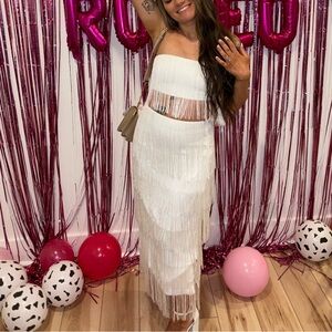 White Fringe 2 piece Dress